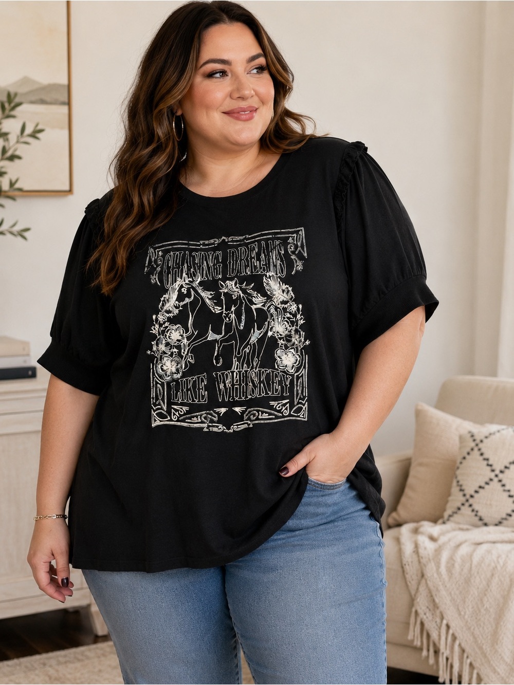 Torrid Black “Chasing Dreams Like Whiskey” Graphic Top Plus Size Boho Western